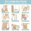 OLAKIDS Indoor Jungle Gym, 9 in 1 Wooden Montessori Baby Climbing Toys with Adjustable 2 Swings Ramp, Monkey Bar Basketball Hoop Ladder Climb Net (Natural) view 3