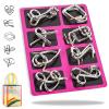 Metal Montessori Puzzle Solving, Metal Montessori Puzzles, 3D Interlocking Metals Wire IQ Logic Game, Challenging Iron Ring Puzzle with Pouch, for Office Travel Classroom Party Use (Pink) view 1