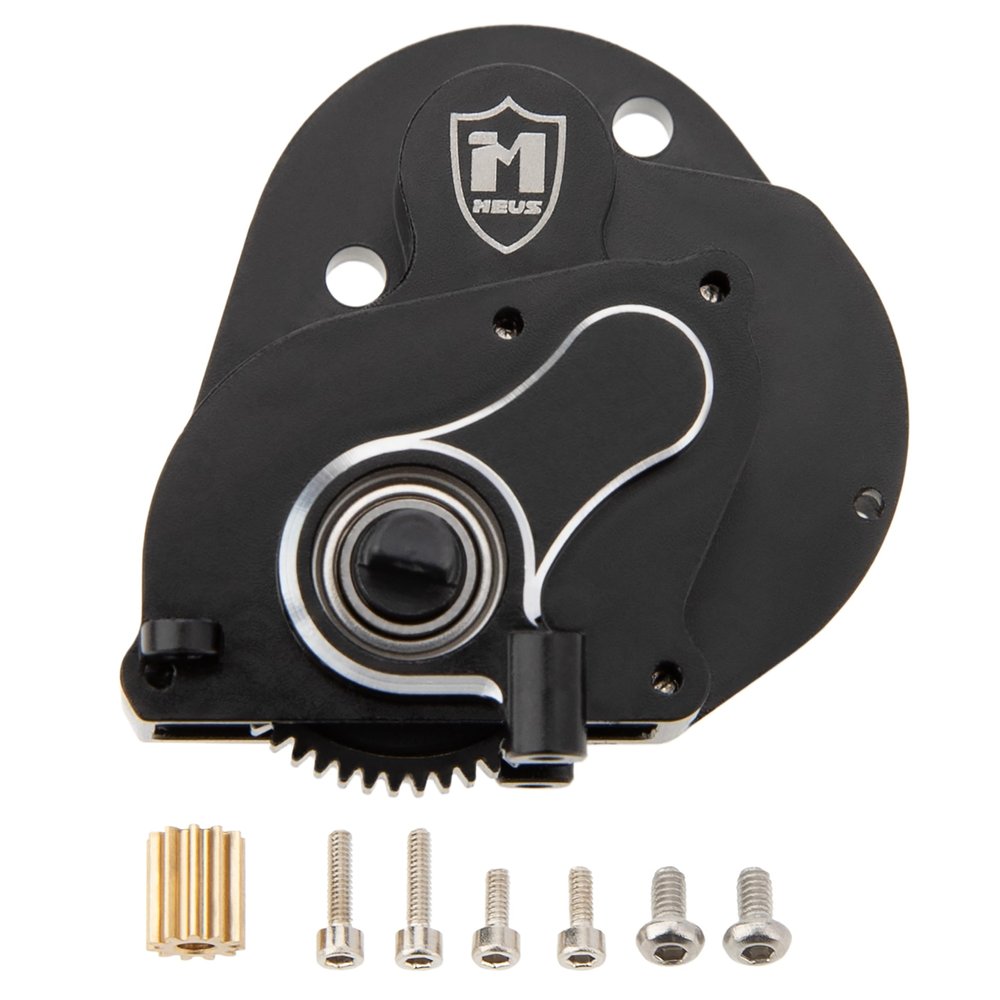 MEUS Racing SCX24 Brushless Transmission Aluminum Complete Gearbox for 1/24 Axial SCX24 RC Crawler (Black)