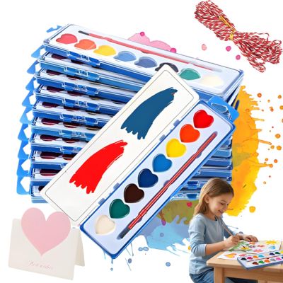 Valentine Watercolor - Heart Shaped Water Colors, 8/16colors Classroom Mini Watercolor Paint Set for Valentines Day, with Card Paintbrush Washable,Valentines Day Class Exchange Gifts (8 Color*15)