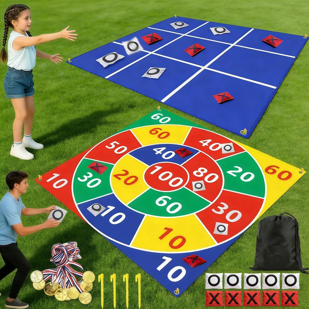 2-in-1 Outdoor Giant Tic Tac Toe Bean Bag Toss Games for Kids Adults,4.5Ft Large Outside Picnic Lawn Backyard Games for Kids Family Birthday Party Beach Carnival Outdoor Fun Giant Yard Field Day Games