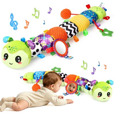 Baby Toys 0-6 6-12 Months, Musical Stuffed Caterpillar Animal Infant Sensory Toys for 3 6 9 12 18 Months, Tummy Time Toys with Mirror Crinkle Rattle Toys for Newborn Boys Girls Gifts