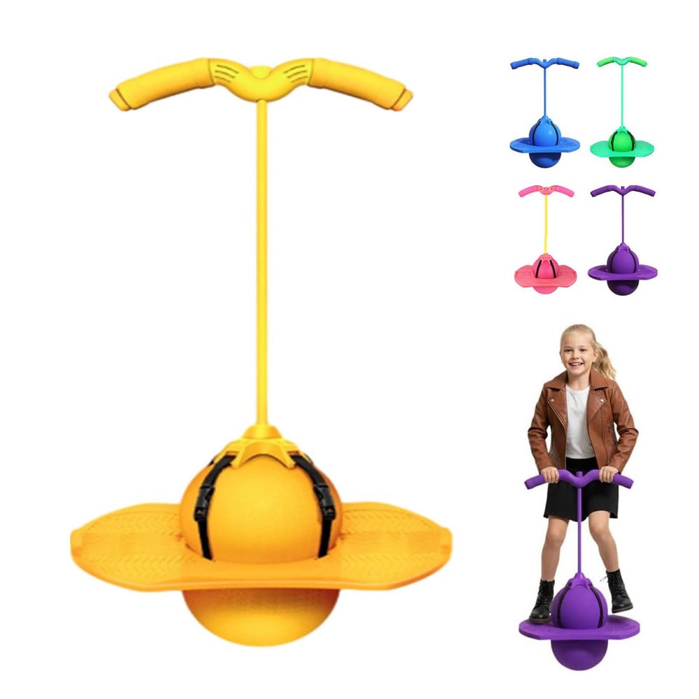 Balance Jumping Ball, 2026 Balance Pogo Ball, Pogo Jumper with Handle and Ball Pump, High Jump Toy Bounce Jump Trick Board Pogo Bouncing Ball Safe and Fun Pogo Stick for Adults (Yellow)