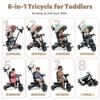 TODEFULL Folding Kids Tricycle, 8 in 1 Toddler Trike W/Removable & 1 Step Brake, Adjustable Canopy, Parent Handle, 5-Piont Harness, Toddler Bike Tricycle for Kids 1-6 Years, Storage Basket, Black view 2