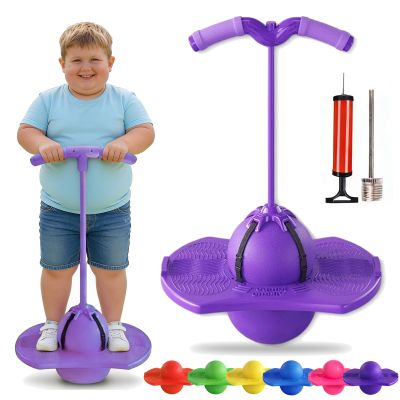 Balance Jumping Ball, Crazy Jumper Jump Ball, Balance Board with Handle & Non-Slip Footpads, Up to 600lb, Silent Design for Indoor Outdoor Use, Balance, Coordination, and Fitness (Purple)