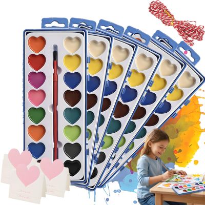 Valentine Watercolor - Heart Shaped Water Colors, 8/16colors Classroom Mini Watercolor Paint Set for Valentines Day, with Card Paintbrush Washable,Valentines Day Class Exchange Gifts (16 Color*6)