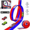 16 Ft Flexible Race Car Track for Kids, Double-Sided Racetrack with Suction Cups, Compatible with Diecast 1/64th Cars, Portable Roll Up DIY Track Set, Gift for Boys Girls Ages 3+ view 1