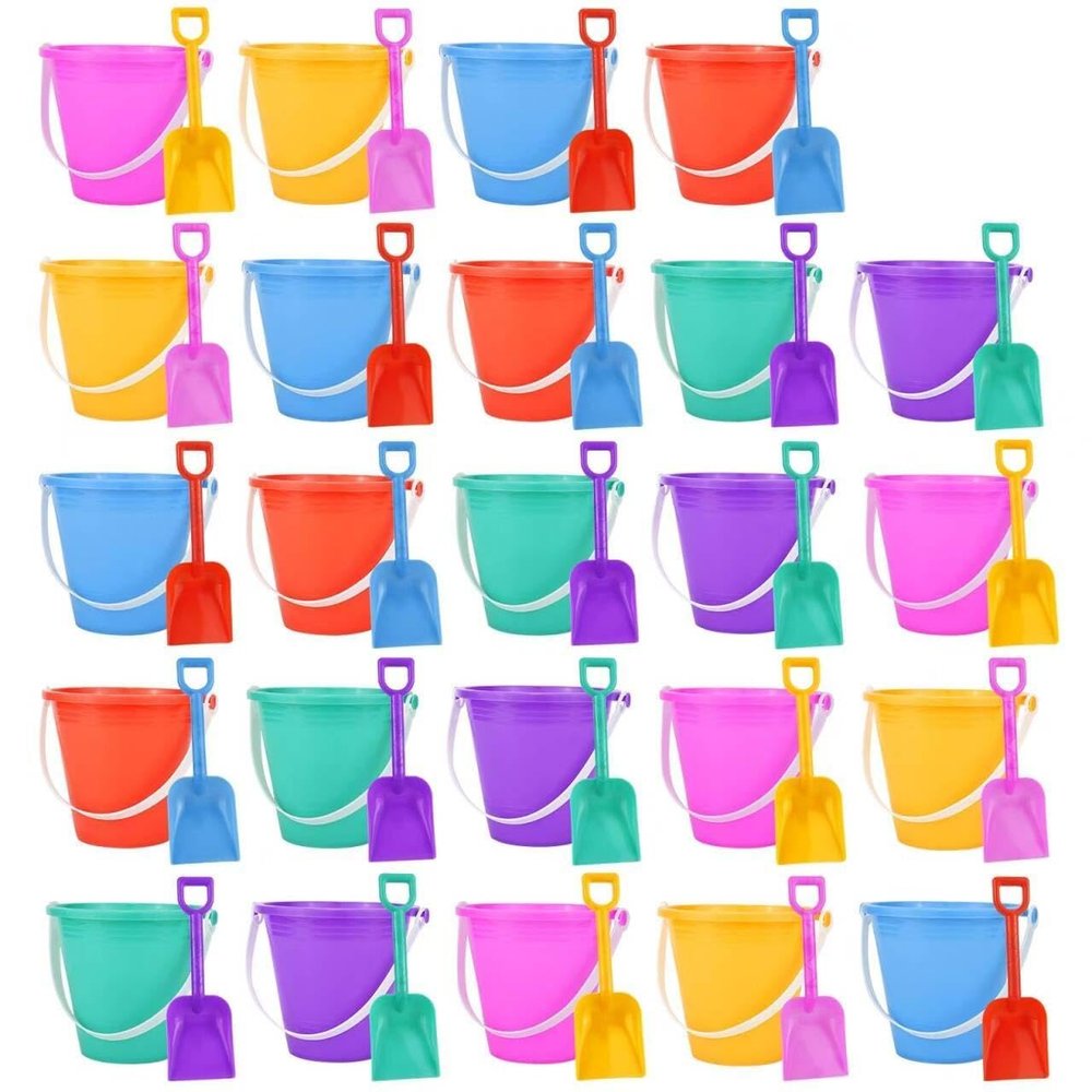 5'' Inch Sand Beach Buckets Pail with Shovels,Water Bucket for Beach Fun Great Summer Party Accessory with Postcards Ribbons Set