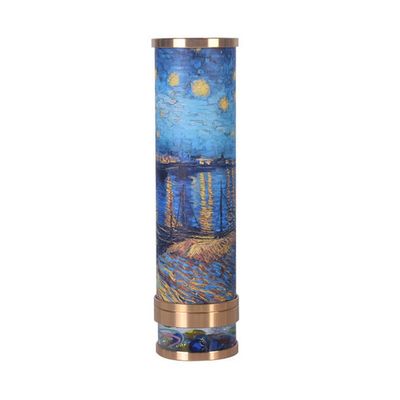 Handmade Van Gogh Starry Night Kaleidoscope, Blue Metal Body with Rotatable Natural Crystal Oil Core, Artistic Gift for Christmas, (Rhone River)