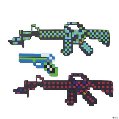 Fun Express 9 1/4" 23 1/2" Bright Color Pixel-Style Foam Toy Guns Set - 3 Pieces