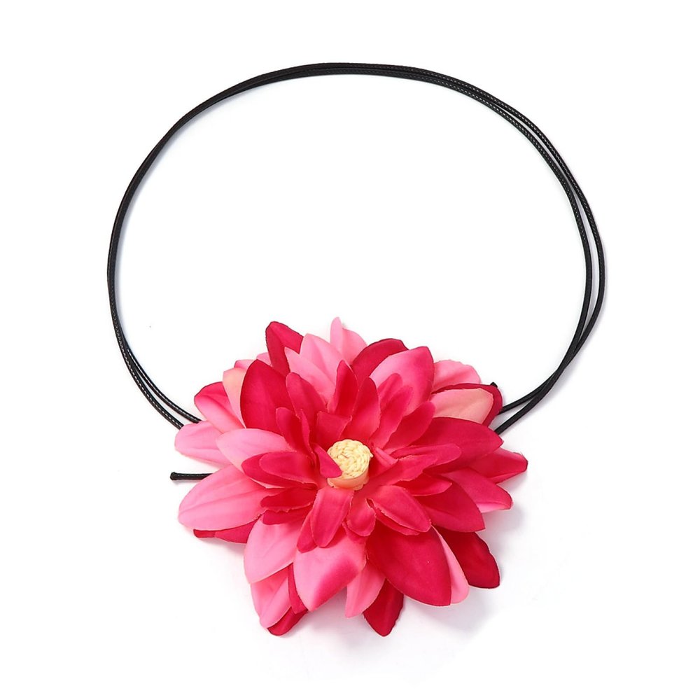 Bohemian Fabric Flower Pendant Leather Rope Necklace,red,122cm