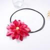 Bohemian Fabric Flower Pendant Leather Rope Necklace,red,122cm view 2