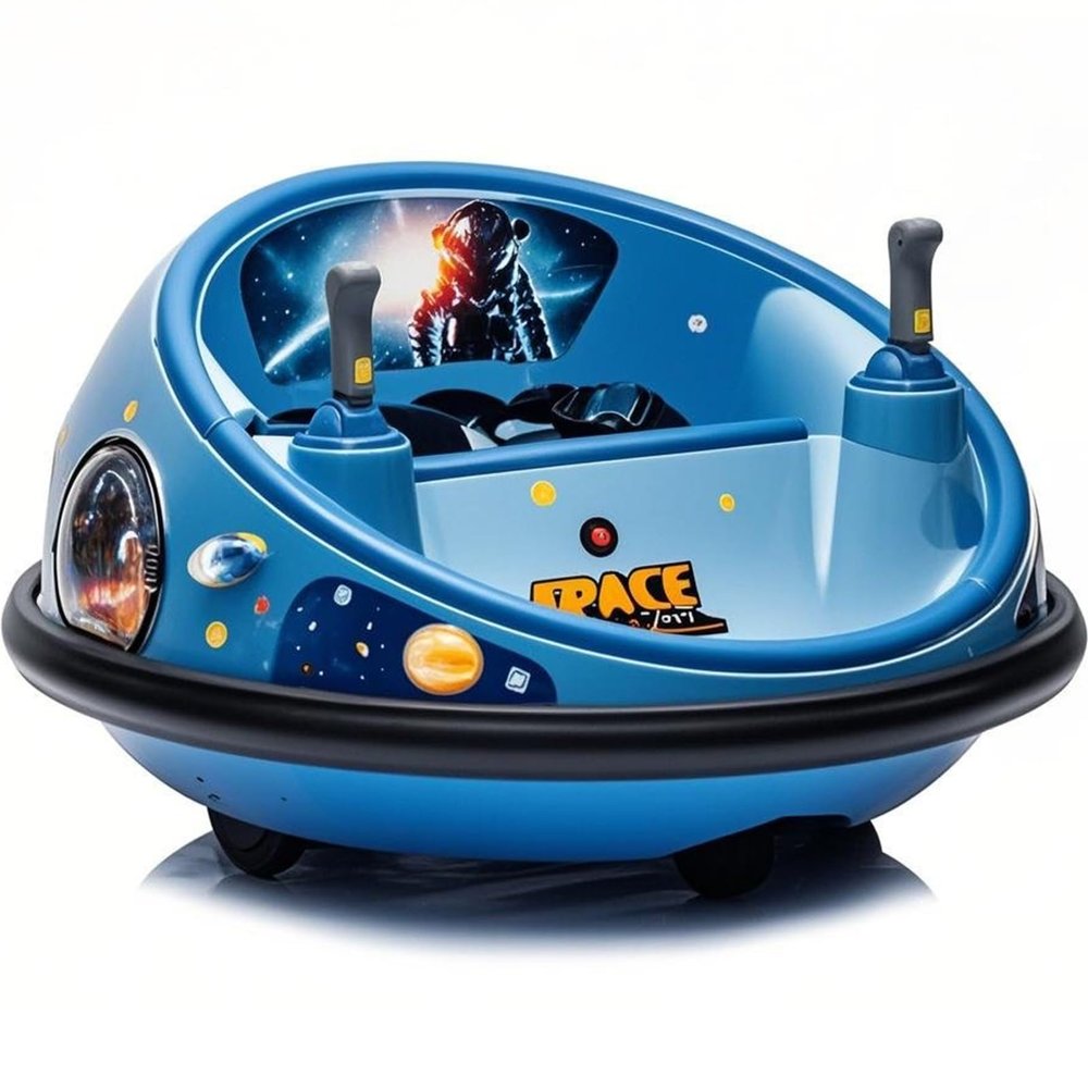 12V Electric Bumper Car with Remote Control, Smart Bumper Car for Toddler & Kids, 360Spinning Ride-on Vehicle, Rechargeable Indoor Outdoor Amusement Car with LED Lights, Music & Soft Bumper, Blue