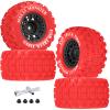 RCarmumb 100 * 52MM 1/16 RC Monster Truck Tires 12mm Hex Adapters All-Terrain Traction Tires fit for Mini Maxx/Mini XRT, MJX 16207/16208/16209/16210,HSP 94186,E-Revo,L0S1,1/18 Mini LMT,Red&Black view 1