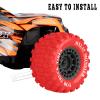 RCarmumb 100 * 52MM 1/16 RC Monster Truck Tires 12mm Hex Adapters All-Terrain Traction Tires fit for Mini Maxx/Mini XRT, MJX 16207/16208/16209/16210,HSP 94186,E-Revo,L0S1,1/18 Mini LMT,Red&Black view 3