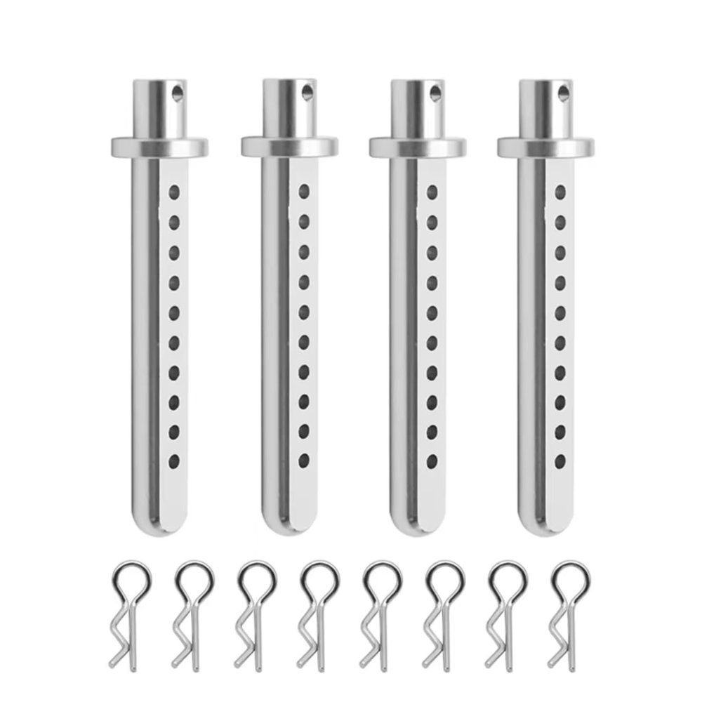 For Axial For SCX10 1/10 RC Crawler Vehicle Parts Accessories 4 Pcs Aluminum Body Post Mounting Car Shell With R Clamp Fixing Post Rc Models Accessories(Silver)