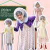 100 Days of School Set for Kids Old Lady Wig Granny Grandma Dress 100th Day of School Suit (Yellow, 11-12 Years) view 2