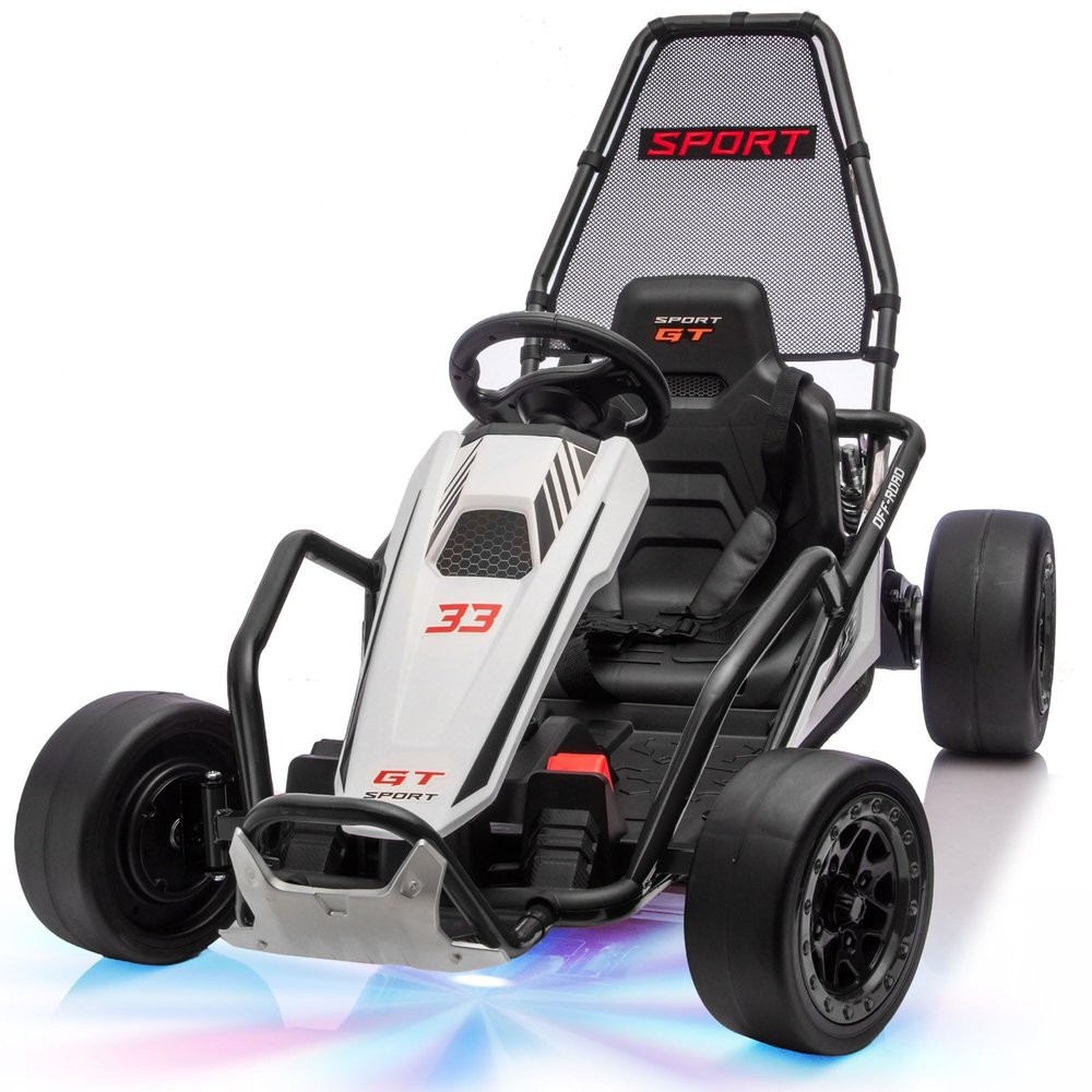 24V 8.5 MPH Electric Go Kart for Kids, 400W Powerful Drift Kart w/Front EVA Wheel & Metal Frame, Ride on Toy w/Music & Lights, Suspension, 2 Speed, 5 Point Harness, Crazy Cart for Ages 6+, Black