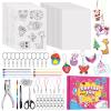 201pcs Shrink Paper Keychain Kit, 24 Blank & 12 Pre-Cut Sheets (75 Patterns) Crafts Kits for Kids Adults, Shrinking Art Activity Set with Hole Punch & Keychain Jewelry Accessories for DIY Crafts view 1