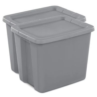 (2 Pack) 18 Gallon Large Plastic Storage Bin with Snap-On Lid, Gray Stackable Storage Container for Home Garage Basement Organization