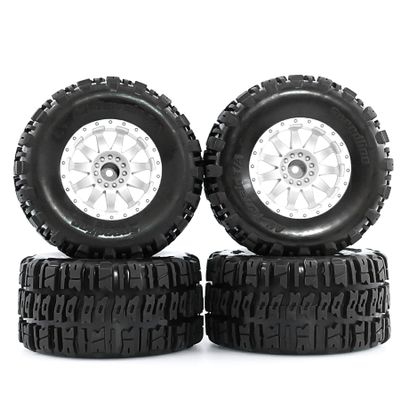 1/12 RC Tires 110mm Monster Truck Wheel Rim and Tire Set Pre-bonded 12mm Hex for with Scale RC Racing Off-Road Trucks,XS FLUX Udi V3 Mini XRT Maxx Mini Tamiya HPI Small F MJX /4PCS (T147 White)