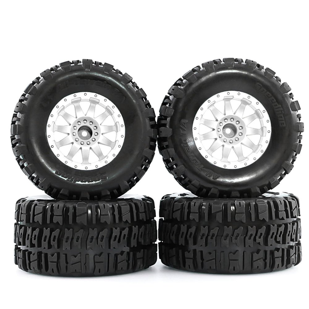 1/12 RC Tires 110mm Monster Truck Wheel Rim and Tire Set Pre-bonded 12mm Hex for with Scale RC Racing Off-Road Trucks,XS FLUX Udi V3 Mini XRT Maxx Mini Tamiya HPI Small F MJX /4PCS (T147 White)