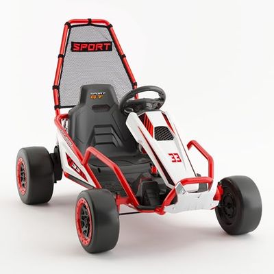 24V 8.5 MPH Electric Go Kart for Kids, 400W Powerful Drift Kart w/Front EVA Wheel & Metal Frame, Ride on Toy w/Music & Lights, Suspension, 2 Speed, 5 Point Harness, Crazy Cart for Ages 6+, Red