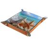 Microfiber Leather Dice Trays Folding for RPG DND Table Games, Dice Holder Storage Box Portable Folding Rolling Dice Tray Starfish Conch and Sea, 20.5x20.5cm view 2