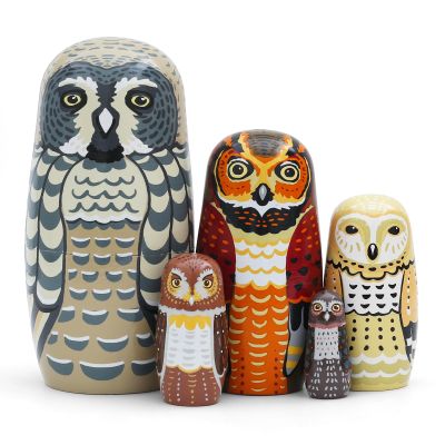 DXRJMB Owl Family Nesting Dolls 5 Nested Wooden Matryoshka Russian Dolls, Forest Animal Stacking Figurines for Kids, Owl Lovers, Home Dcor, Christmas & Birthday Gifts
