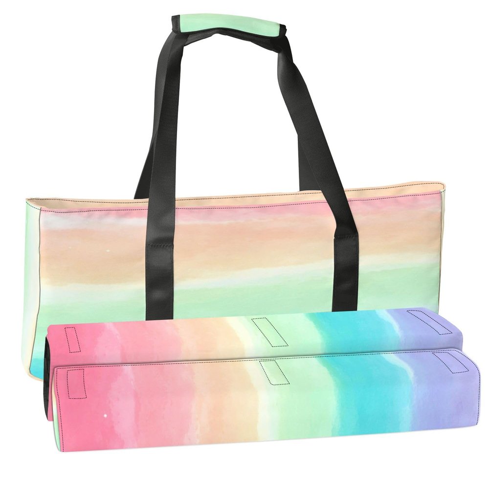 3 Pcs Empty Mahjong Bag Set Rainbow Pastels Watercolor Rainbow watercolor brush stroke stripes Soft American Mahjong Tile Carrying Case Rack and Pushers Bags Game Night Accessories Gifts for Women
