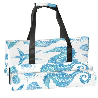 3 Pcs Empty Mahjong Bag Set sea watercolor style seashells corals starfish pearl seahorse for Soft American Mahjong Tile Carrying Case Rack and Pushers Bags Game Night Accessories Gifts for Women