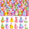 120 Pcs Easter Mini Ducks 6 Styles Miniature Resin Duck Figures to Hide Bulk Bunny Ear Egg Carrot Basket Eggshell Ducks for Easter Party Favors Home Tabletop Fairy Garden Landscape Potted Decor view 1