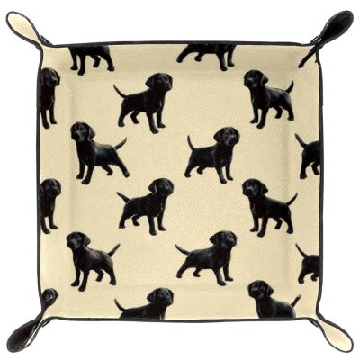 Microfiber Leather Dice Trays Folding for RPG DND Table Games, Dice Holder Storage Box Portable Folding Rolling Dice Tray Black Labrador Background, 16x16cm