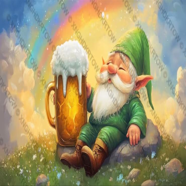 Jigsaw Puzzles 1000 Pieces Gnome in A Green Outfit Leaning Against Giant Beer Mug with Foam Spilling Large Puzzle Family Game Decompression Education Gift for DIY Intellective Educational