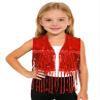 HULIJA Kids Girls Tassel Sequin Cowgirl Vest Sleeveless Top Open Front Fringe Jacket Shiny Party Concert Outfit Red 10 Years view 1