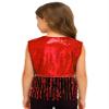 HULIJA Kids Girls Tassel Sequin Cowgirl Vest Sleeveless Top Open Front Fringe Jacket Shiny Party Concert Outfit Red 10 Years view 2