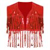 HULIJA Kids Girls Tassel Sequin Cowgirl Vest Sleeveless Top Open Front Fringe Jacket Shiny Party Concert Outfit Red 10 Years view 3