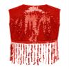 HULIJA Kids Girls Tassel Sequin Cowgirl Vest Sleeveless Top Open Front Fringe Jacket Shiny Party Concert Outfit Red 10 Years view 4
