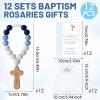 12 Pcs Baptism Rosary Beads with Wood Cross, Catholic Silicone Baby Rosary Bulk with White Mesh Bags Cards, Baptism First Communion Christian Party Favors view 2