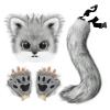 3Pcs Fursuit Fox Mask Claws Tail Set,Kawayi Plush Furry Kig Mask,Anime Animal Fursuit Cat Fox Headgear Outfit (Grey) view 1