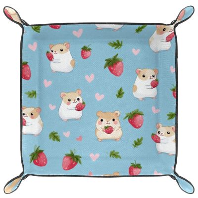 Microfiber Leather Dice Trays Folding for RPG DND Table Games, Dice Holder Storage Box Portable Folding Rolling Dice Tray Hamsters Strawberry Hearts, 20.5x20.5cm