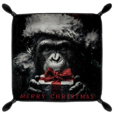 Microfiber Leather Dice Trays Folding for RPG DND Table Games, Dice Holder Storage Box Portable Folding Rolling Dice Tray Christmas Orangutan, 16x16cm