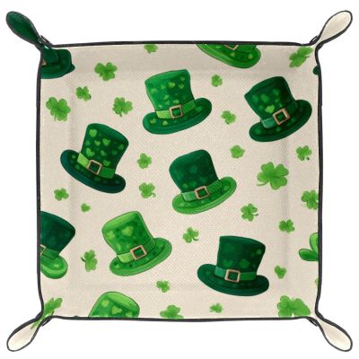 Microfiber Leather Dice Trays Folding for RPG DND Table Games, Dice Holder Storage Box Portable Folding Rolling Dice Tray St. Patrick's Hat, 16x16cm