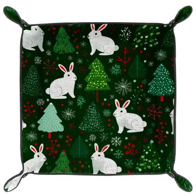 Microfiber Leather Dice Trays Folding for RPG DND Table Games, Dice Holder Storage Box Portable Folding Rolling Dice Tray Christmas Tree Rabbit Pattern, 20.5x20.5cm