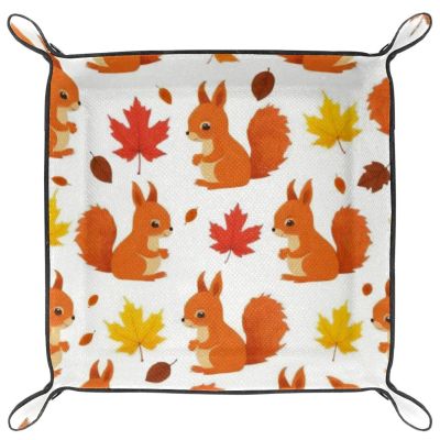 Microfiber Leather Dice Trays Folding for RPG DND Table Games, Dice Holder Storage Box Portable Folding Rolling Dice Tray Squirrel Maple Leaf, 20.5x20.5cm