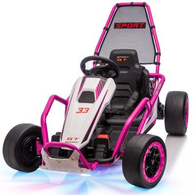 24V 8.5 MPH Electric Go Kart for Kids, 400W Powerful Drift Kart w/Front EVA Wheel & Metal Frame, Ride on Toy w/Music & Lights, Suspension, 2 Speed, 5 Point Harness, Crazy Cart for Ages 6+, Pink