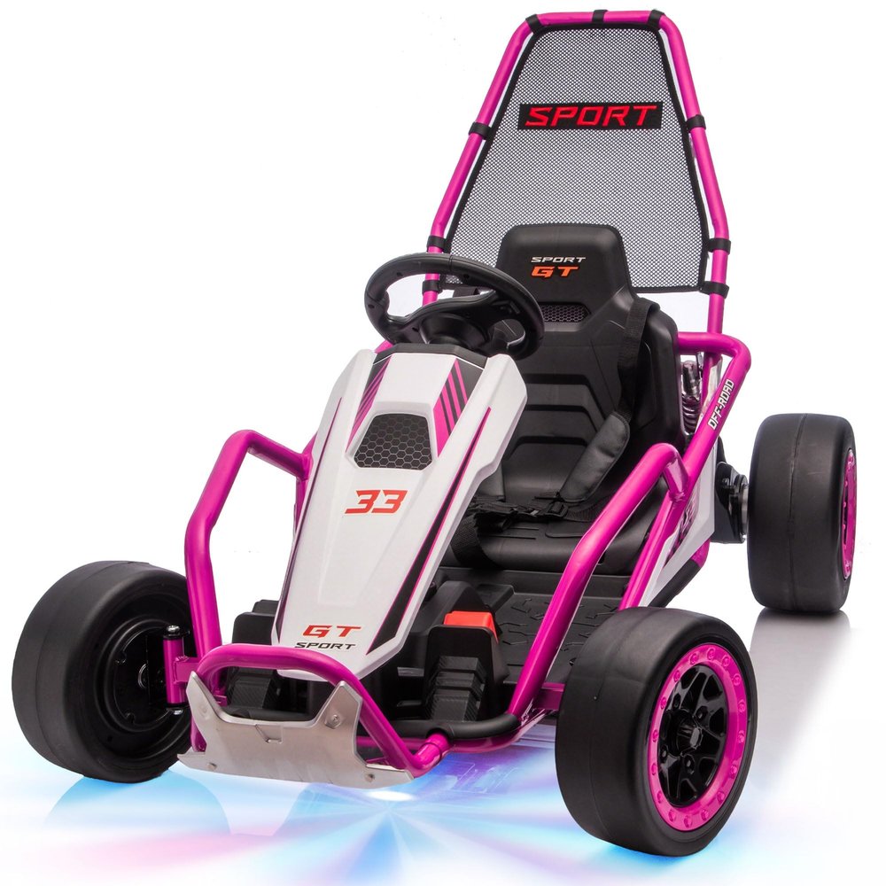 24V 8.5 MPH Electric Go Kart for Kids, 400W Powerful Drift Kart w/Front EVA Wheel & Metal Frame, Ride on Toy w/Music & Lights, Suspension, 2 Speed, 5 Point Harness, Crazy Cart for Ages 6+, Pink