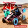 24V 8.5 MPH Electric Go Kart for Kids, 400W Powerful Drift Kart w/Front EVA Wheel & Metal Frame, Ride on Toy w/Music & Lights, Suspension, 2 Speed, 5 Point Harness, Crazy Cart for Ages 6+, Pink view 2