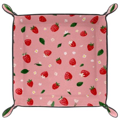 Microfiber Leather Dice Trays Folding for RPG DND Table Games, Dice Holder Storage Box Portable Folding Rolling Dice Tray Daisy Strawberry Pink, 16x16cm