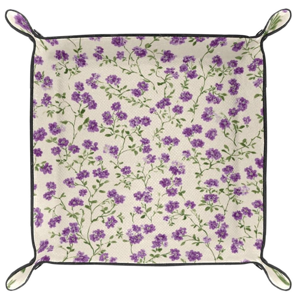 Microfiber Leather Dice Trays Folding for RPG DND Table Games, Dice Holder Storage Box Portable Folding Rolling Dice Tray Purple Fresh Flowers, 20.5x20.5cm